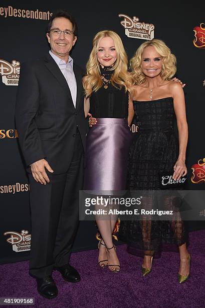 Gary Marsh, President and Chief Creative Officer for Disney Channels Worldwide, actors DoveCameron and Kristin Chenoweth attend the premiere of...
