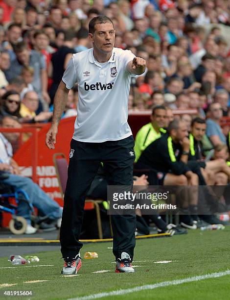 Slaven Bilic of West Ham United points during the pre season friendly between Charlton Athletic and West Ham United at The Valley on July 25, 2015 in...
