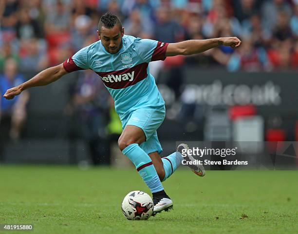 Dimitri Payet of West Ham United in action during the pre season friendly match between Charlton Athletic and West Ham United at the Valley on July...