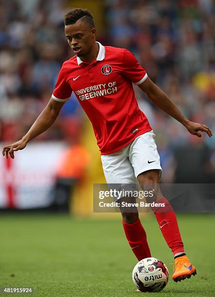 Jordan Cousins of Charlton Athletic in action during the pre season friendly match between Charlton Athletic and West Ham United at the Valley on...