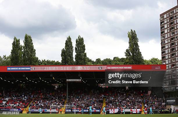 General view Jimmy Seed stand at the Valley during the pre season friendly match between Charlton Athletic and West Ham United at the Valley on July...