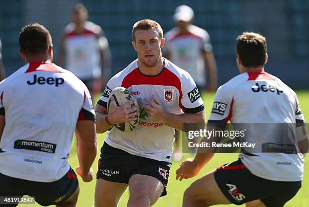 Ben Creagh in action during a St George Illawarra Dragons NRL training session at WIN Stadium on April 2, 2014 in Wollongong, Australia.