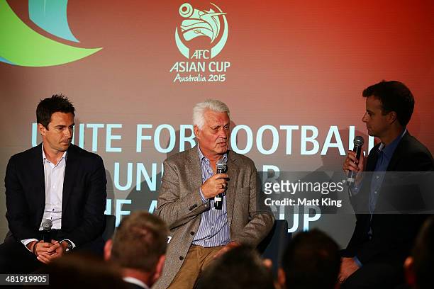 Former Socceroos Rale Rasic and Paul Okon speak during the Asian Cup 2015 Ticket Launch at Four Seasons Hotel on April 2, 2014 in Sydney, Australia.