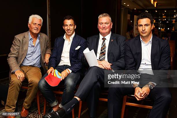 Former Socceroo Rale Rasic, Alessandro Del Piero, AFC Asian Cup 2015 Local Organising Committee CEO Michael Brown and Former Socceroo Paul Okon pose...