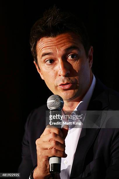 Former Socceroo Paul Okon speaks during the Asian Cup 2015 Ticket Launch at Four Seasons Hotel on April 2, 2014 in Sydney, Australia.