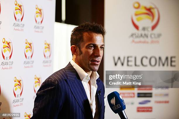 Alessandro Del Piero speaks to the media during the Asian Cup 2015 Ticket Launch at Four Seasons Hotel on April 2, 2014 in Sydney, Australia.