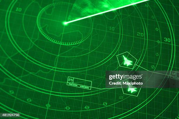 two warplanes on green radar display with coordinates - looking at dual monitors stock illustrations