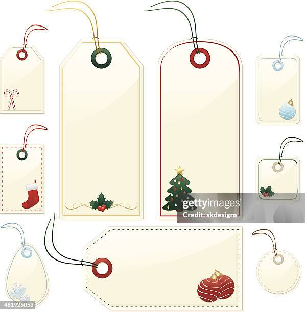 stockillustraties, clipart, cartoons en iconen met shiny beige christmas or winter gift, price tags, labels - kerstkous