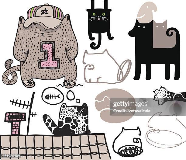 set of cats - multiple pets stock illustrations