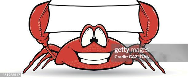happy crab character with banner - crab stock illustrations