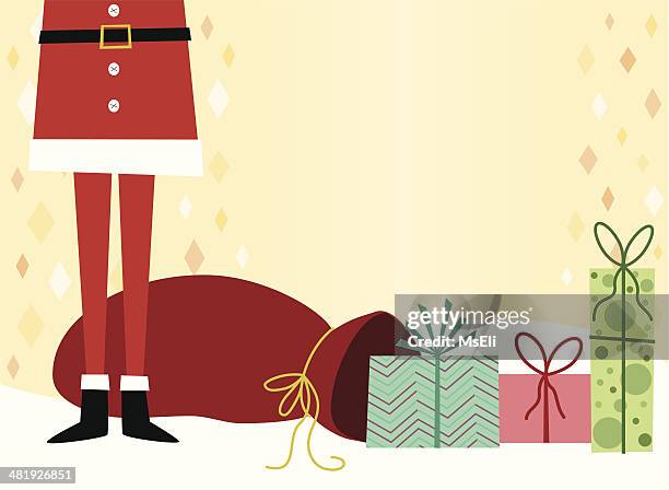 weihnachtsmann mit geschenk sack und weihnachten geschenke - nikolaus sack stock-grafiken, -clipart, -cartoons und -symbole