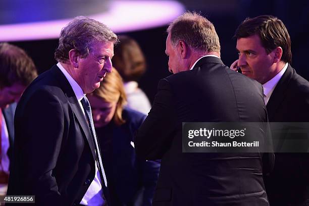 Roy Hodgson manager of England in discussion after the Preliminary Draw of the 2018 FIFA World Cup in Russia at The Konstantin Palace on July 25,...