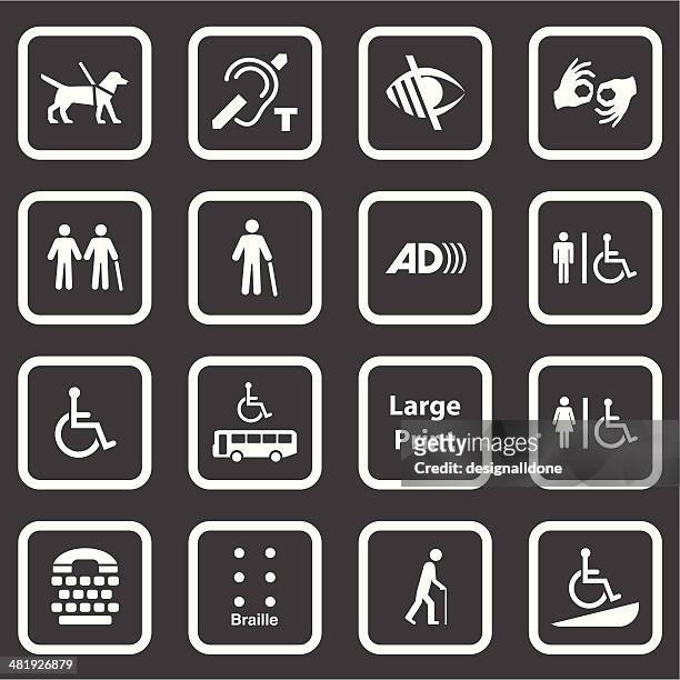 ilustraciones, imágenes clip art, dibujos animados e iconos de stock de serie iconos de accesibilidad (blanco - seeing eye dog