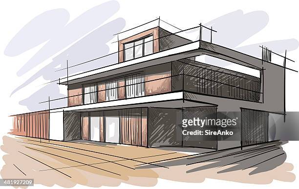 architecture - pencil drawing house stock illustrations