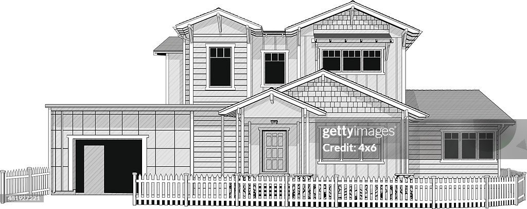Illustration of dream home with white picket fence