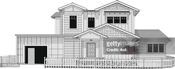 illustration of dream home with white picket fence - ranch house stock illustrations
