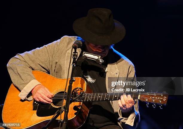 Neil Young performs at the Dolby Theater on April 1, 2014 in Hollywood, California.