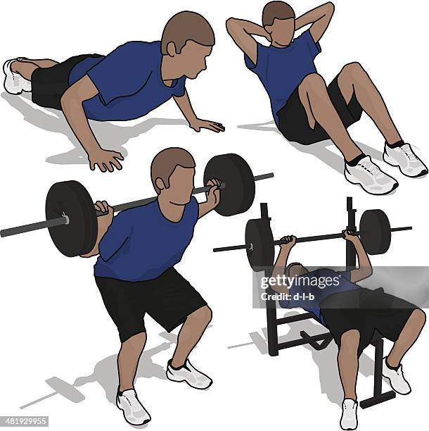 young man exercising - bench step up stock illustrations