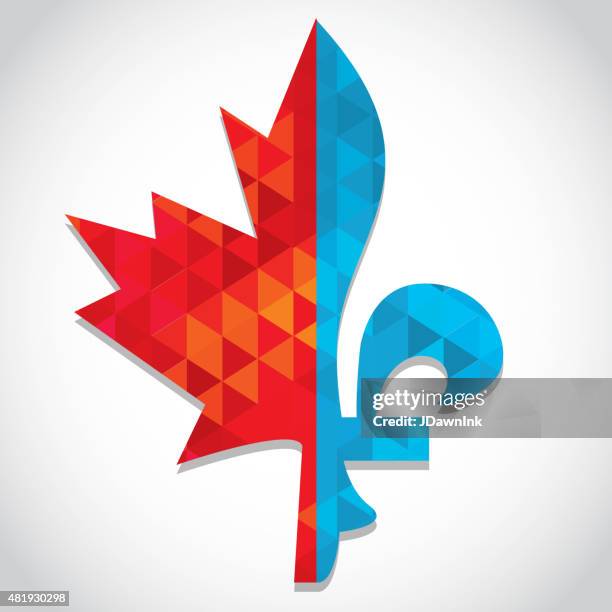 maple leaf and fleur de lis  bilingual  design - québec stock illustrations