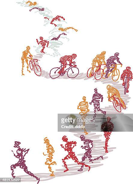 ilustrações, clipart, desenhos animados e ícones de triatlo rabiscado - ironman triathlon
