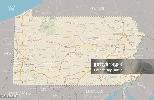 pennsylvania map - pennsylvania state map stock illustrations