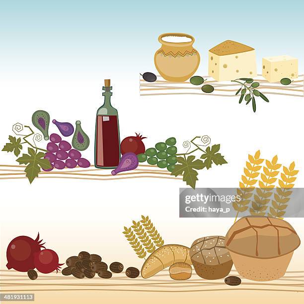 harvesting and dairy set - shavuot stock illustrations