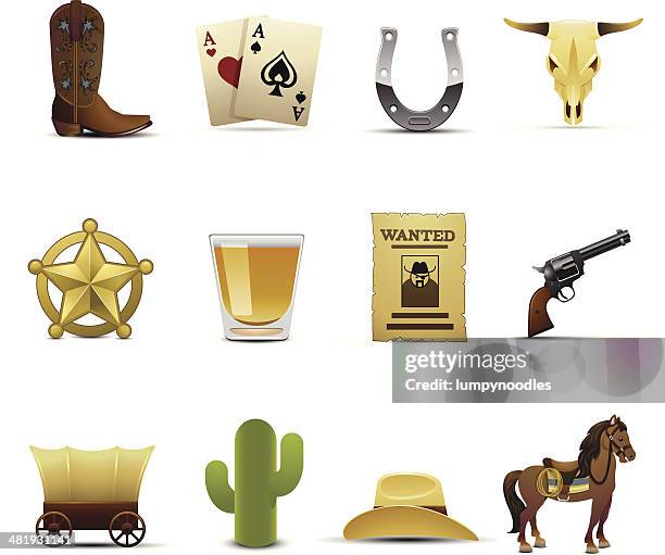 stockillustraties, clipart, cartoons en iconen met cowboy icons - country and western music