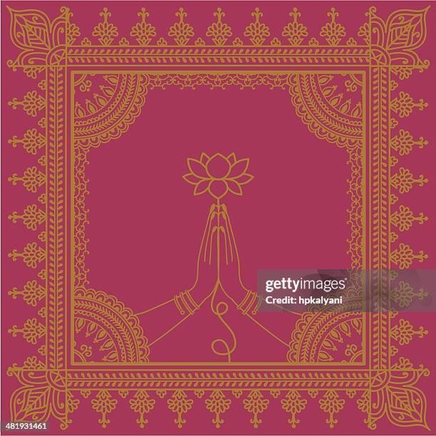 golden hands with lotus - indian culture pattern stock illustrations