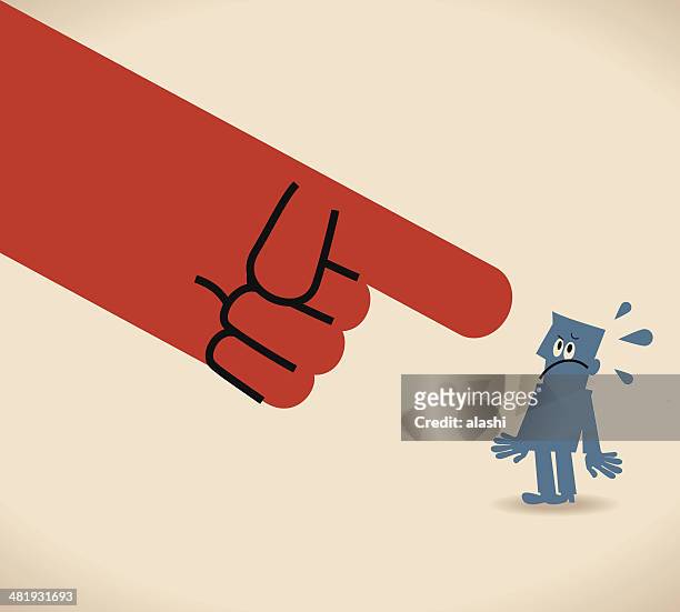 large hand pointing at man - social exclusion stock illustrations