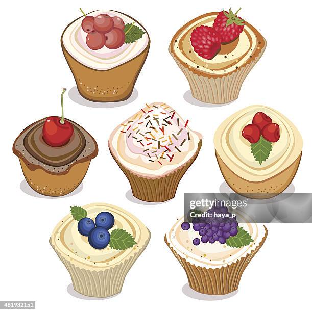 cupcakes - raspberry cake stock illustrations