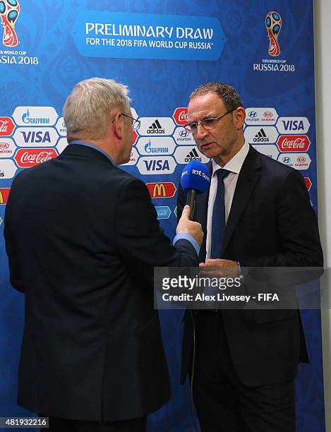 Martin O'Neill manager of the Republic of Ireland speaks to the media after the Preliminary Draw of the 2018 FIFA World Cup in Russia at The...