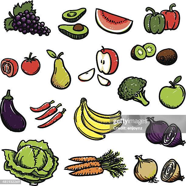 stockillustraties, clipart, cartoons en iconen met fruit and vegetables - spaanse ui