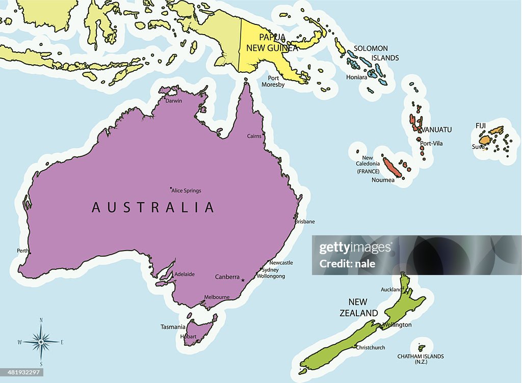 Oceania map countries and cities