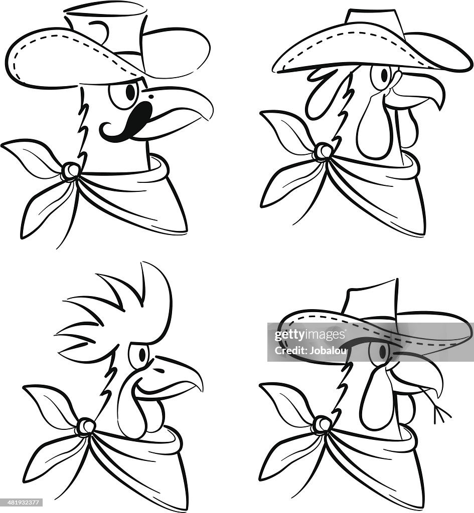 Studies cartoon of a Cowboy Rooster