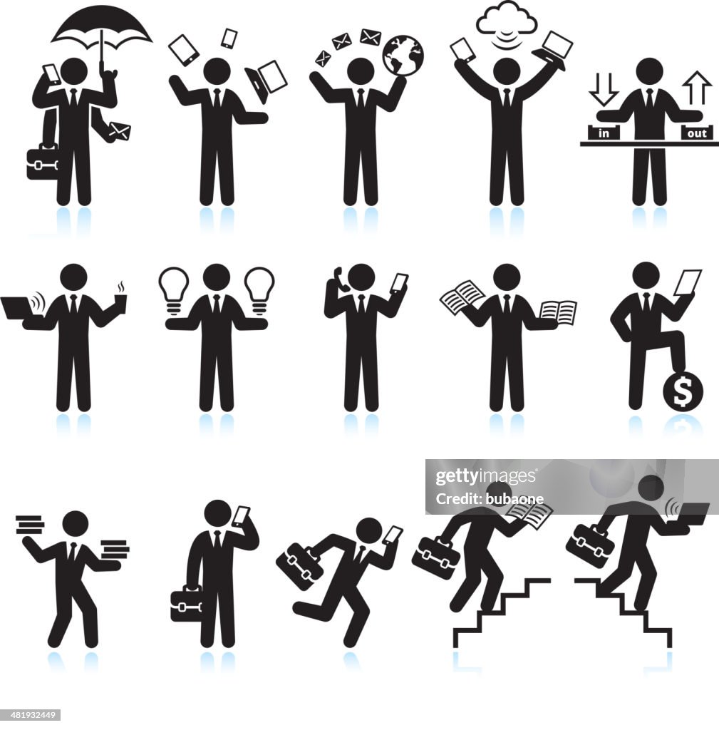 Laufenden Geschäftsmann hektischen Leben &, schwarz-weiß Vektor icon-set
