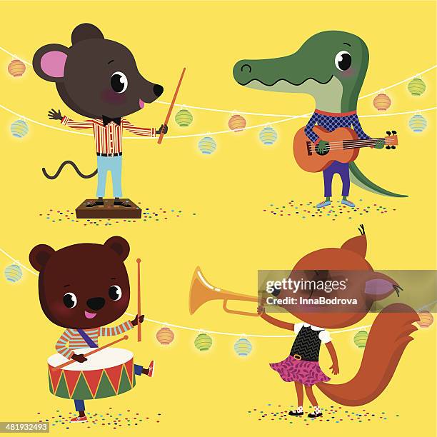 little animals orchestra. - kid conductor stock illustrations