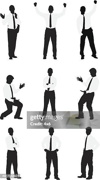 multiple image of a businessman gesturing - hand wave stock illustrations