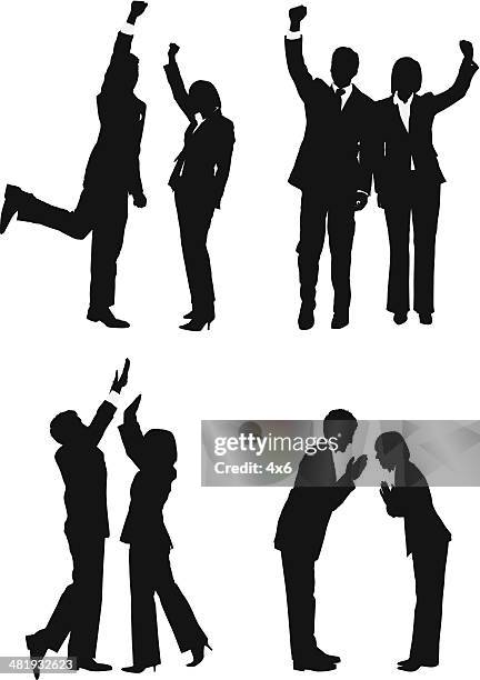 business couples cheering - taking a bow stock illustrations
