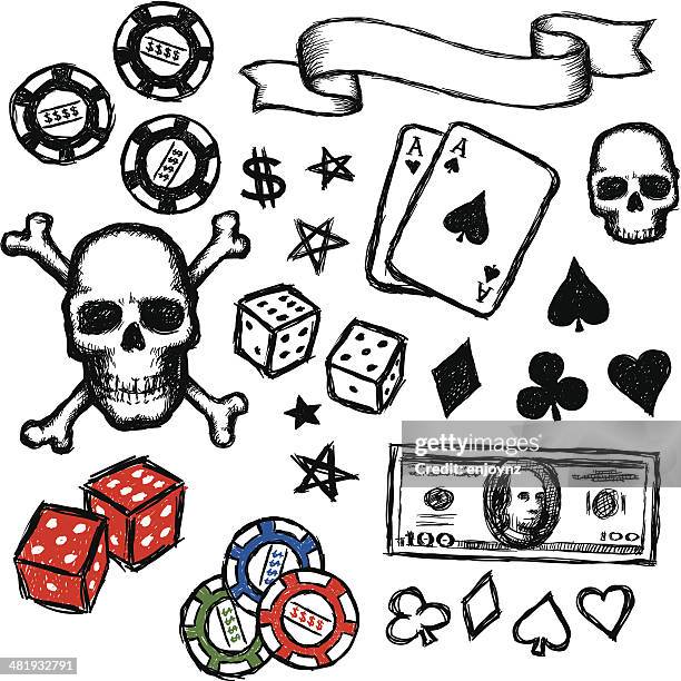 sketchy gambling icons - red dice stock illustrations