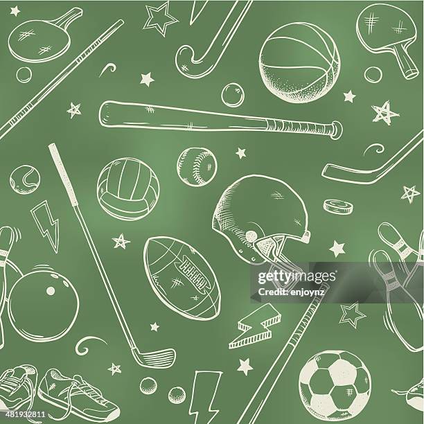 stockillustraties, clipart, cartoons en iconen met seamless sports background - sports equipment