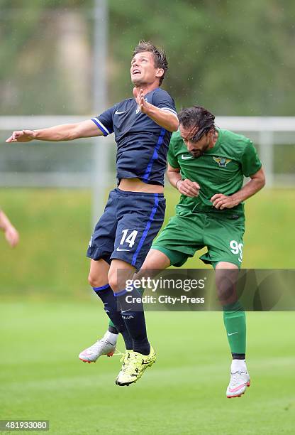 Valentin Stocker of Hertha BSC and Hasan Kabze of Akhisar Belediyespor during the game between Hertha BSC and Akhisar Belediyespor on july 25, 2015...