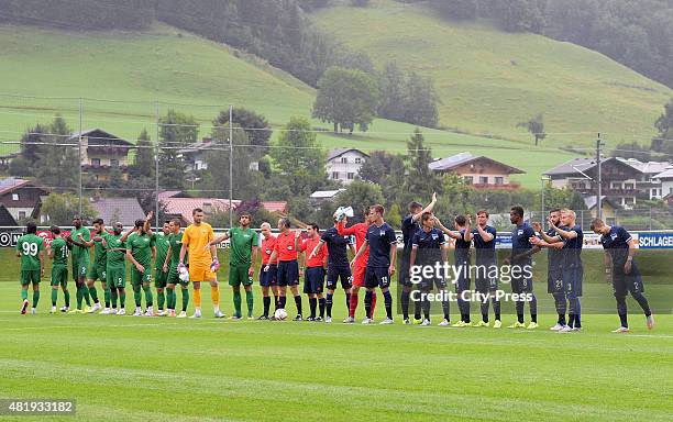 The teams during the game between Hertha BSC and Akhisar Belediyespor on july 25, 2015 in Schladming, Austria.