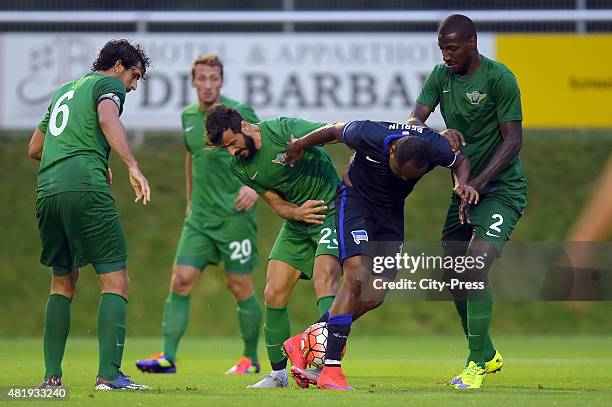 Merter Yuece, Ronny of Hertha BSC and Douglao of Akhisar Belediyespor during the game between Hertha BSC and Akhisar Belediyespor on july 25, 2015 in...