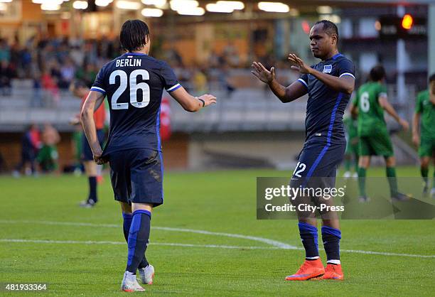 Nico Schulz and Ronny of Hertha BSC during the game between Hertha BSC and Akhisar Belediyespor on july 25, 2015 in Schladming, Austria.