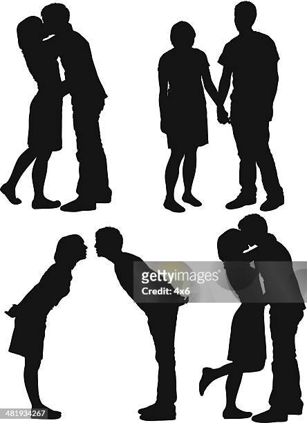 romantic couple - black and white people holding hands stock illustrations