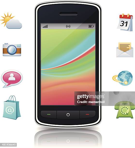 smartphone with application icon set - new text message stock illustrations