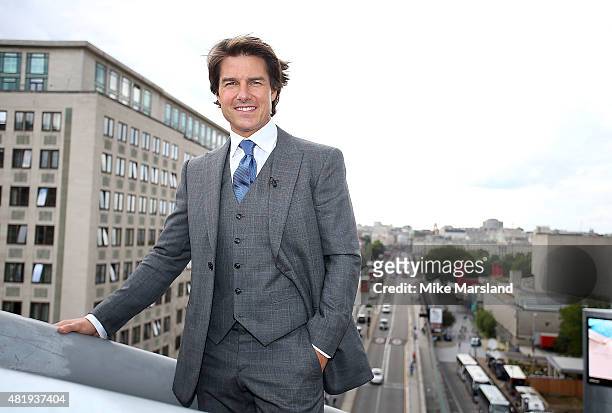 Tom Cruise on the roof of the IMAX cinema as he attends the UK Fan Screening of 'Mission: Impossible - Rogue Nation' at the IMAX Waterloo on July 25,...
