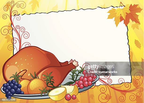 turkey dinner - stuffed turkey stock illustrations