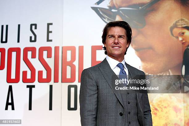 Tom Cruise attends the UK Fan Screening of 'Mission: Impossible - Rogue Nation' at the IMAX Waterloo on July 25, 2015 in London, United Kingdom.