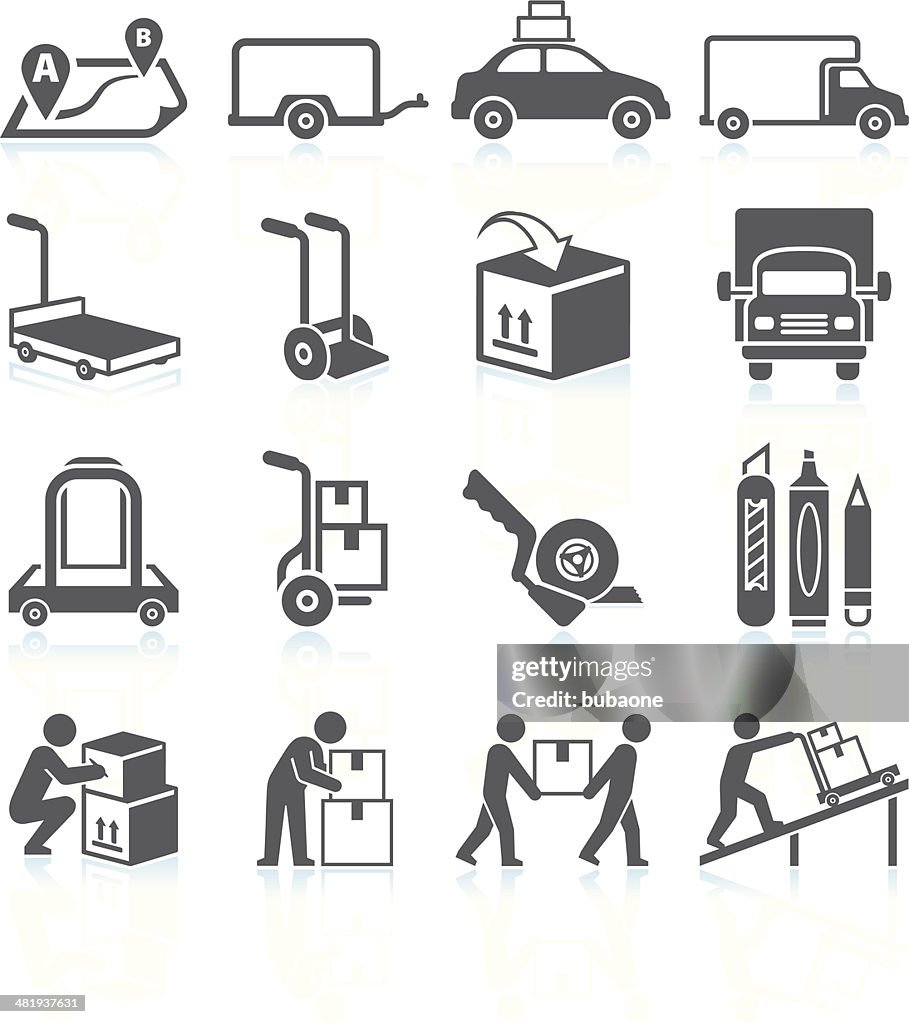 Mover e personalidades serviço & preto branco vector conjunto de ícones